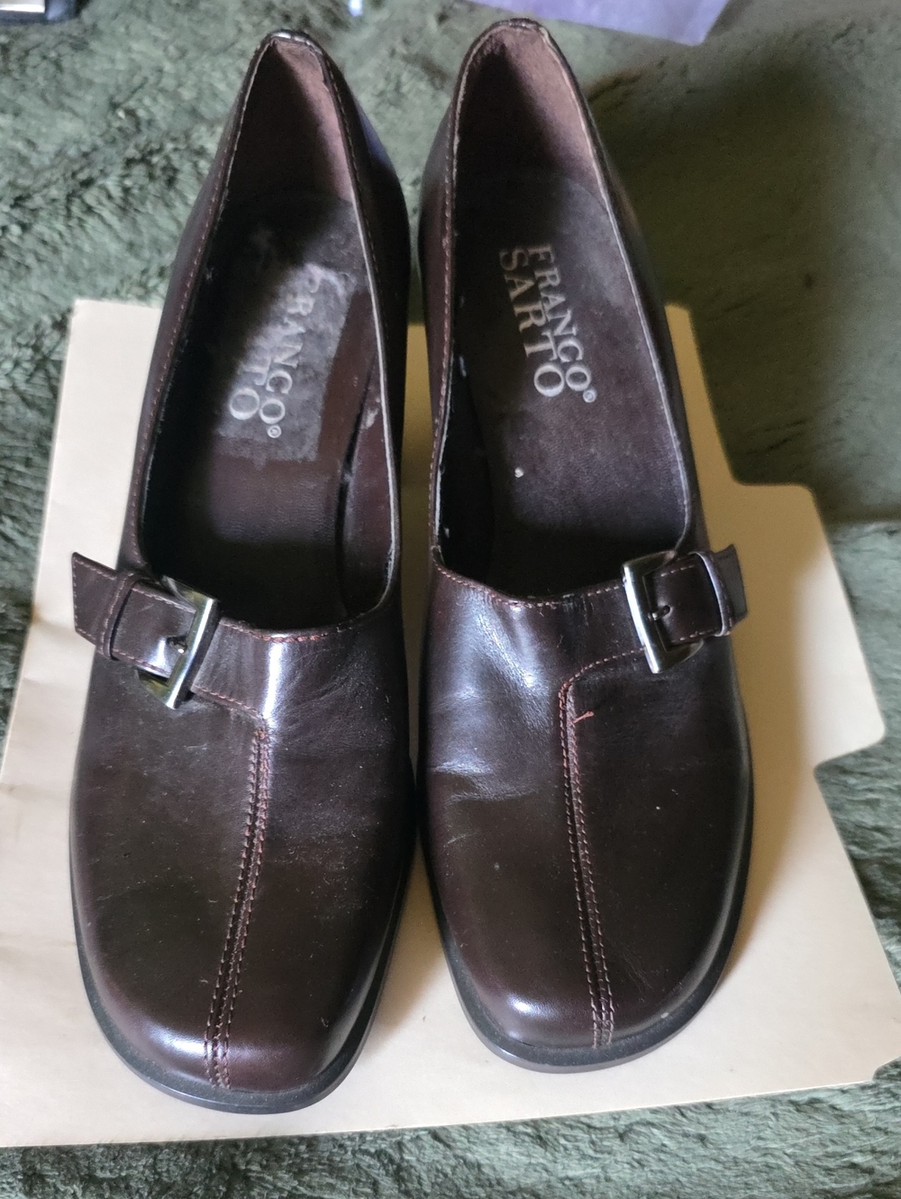 Franco Sarto Dark Brown Leather Buckle Flats